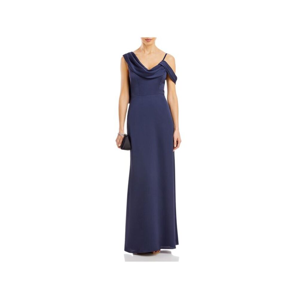 AQUA FORMAL Womens Navy Adjustable Lined Sleeveless Full-Length Gown Dress 2